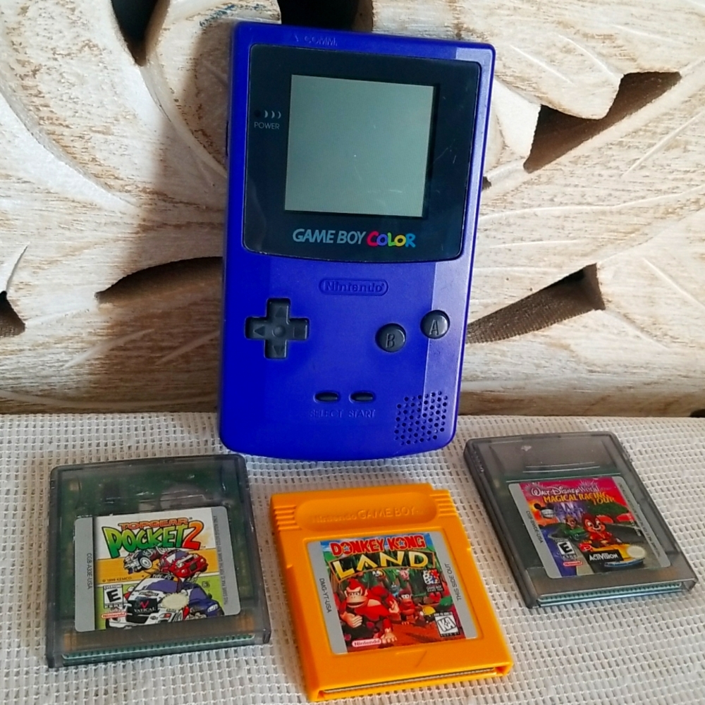 Nintendo Game Boy Color Pokémon Grape Console with 3 Games Donkey Kong Land